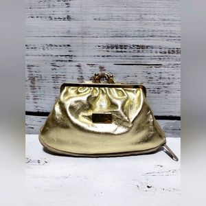 Mariorita Capri Gold Made In Italy Genuine Leather Kisslock Coin Purse Keychain